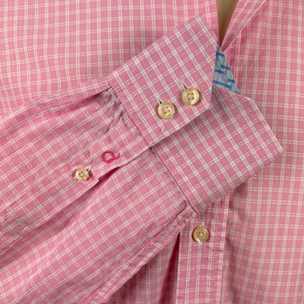 Men's Quieti Flip Cuff Pink/White Plaid 100% Fine‎ Cotton Button Down XL - Picture 6 of 10